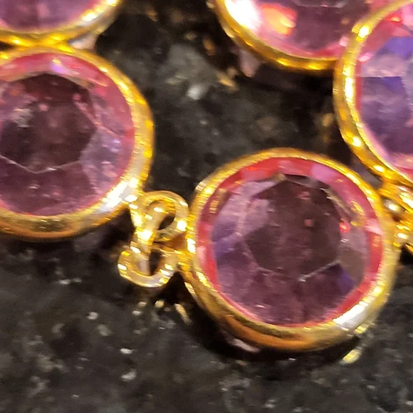 Austrian USA Crystal Pink Gold Tone Encased Crystal Bracelet 7" - Picture 5 of 9